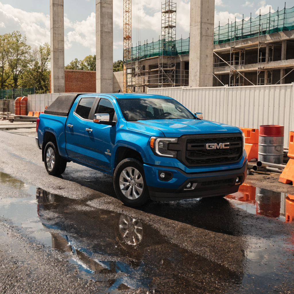 GMC Canyon with soft roll-up cover at job site